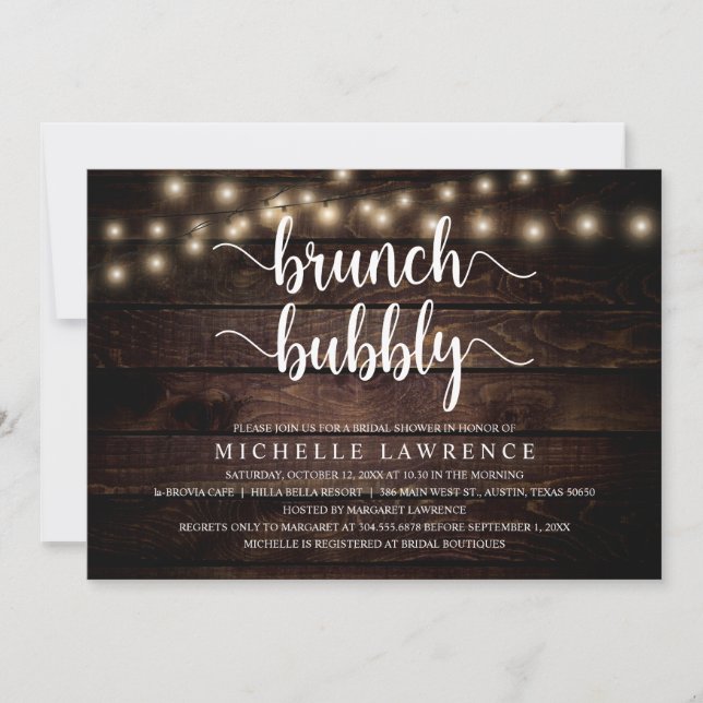 Brunch Bubbly, Rustic Bridal Shower Celebration Invitation (Front)