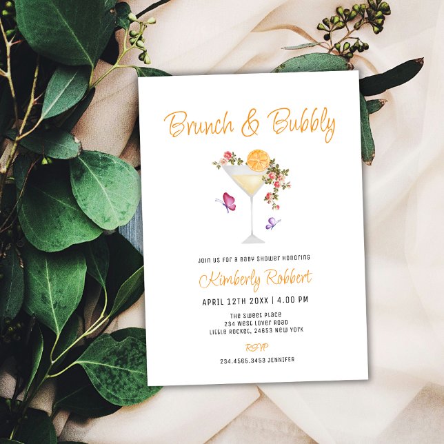 Brunch Bubbly Spring Floral Champagne Baby Shower Invitation (Brunch Bubbly Spring Floral Champagne Baby Shower Invitation)