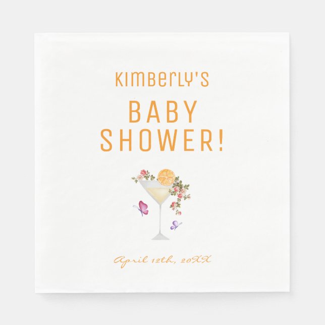Brunch Bubbly Spring Floral Champagne Baby Shower  Napkin (Front)