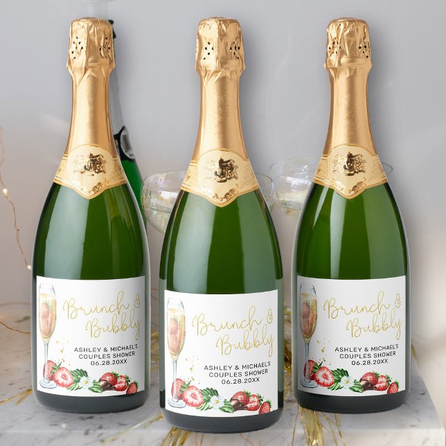 Brunch & Bubbly Strawberry Sparkling Wine Glass Sparkling Wine Label (Bottle Labels Strawberries and Champagne bridal shower Collection)