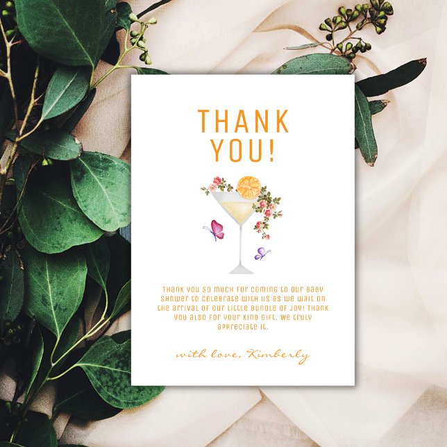 Brunch Bubbly Summer Floral Champagne Baby Shower  Thank You Card (Brunch Bubbly Summer Floral Champagne Baby Shower Thank You Card)