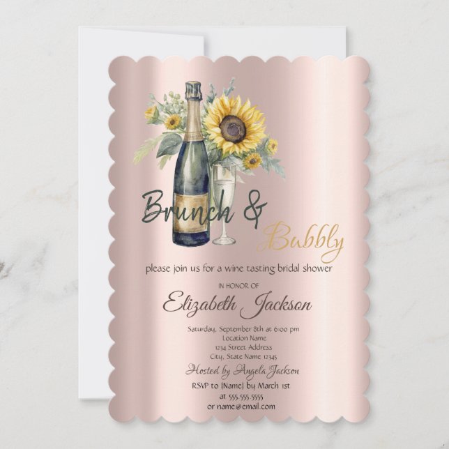  Brunch & Bubbly Sunflowers,Glass Bridal Shower   Invitation (Front)