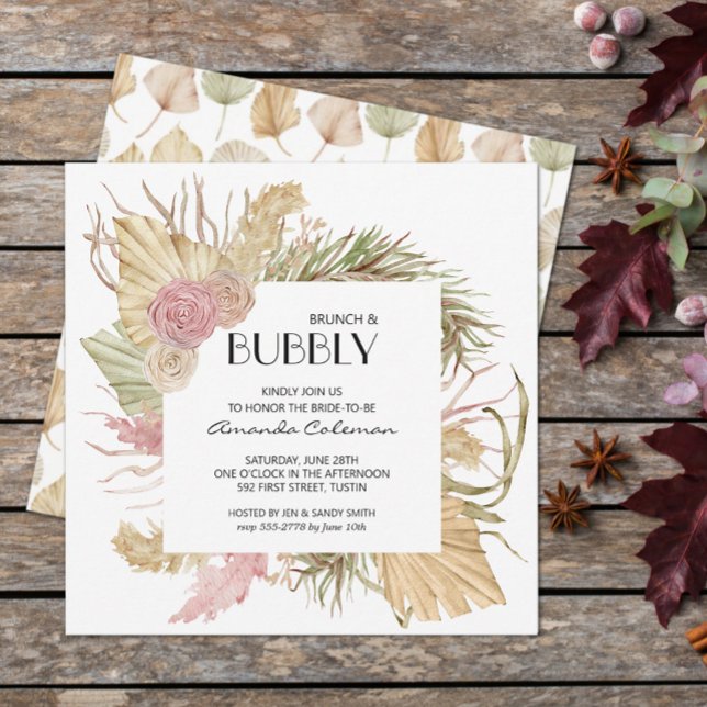 Brunch Bubbly Tropical Leaves Bridal Shower Invite (Creator Uploaded)