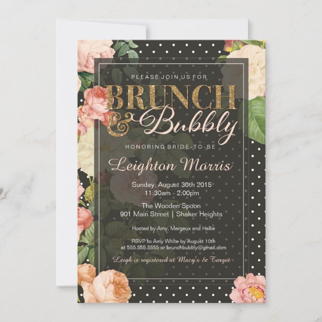 Brunch & Bubbly Vintage Dots Bridal Shower Invitation (Front)