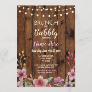 Brunch & Bubbly Vintage Flower Bridal Shower Wood Invitation