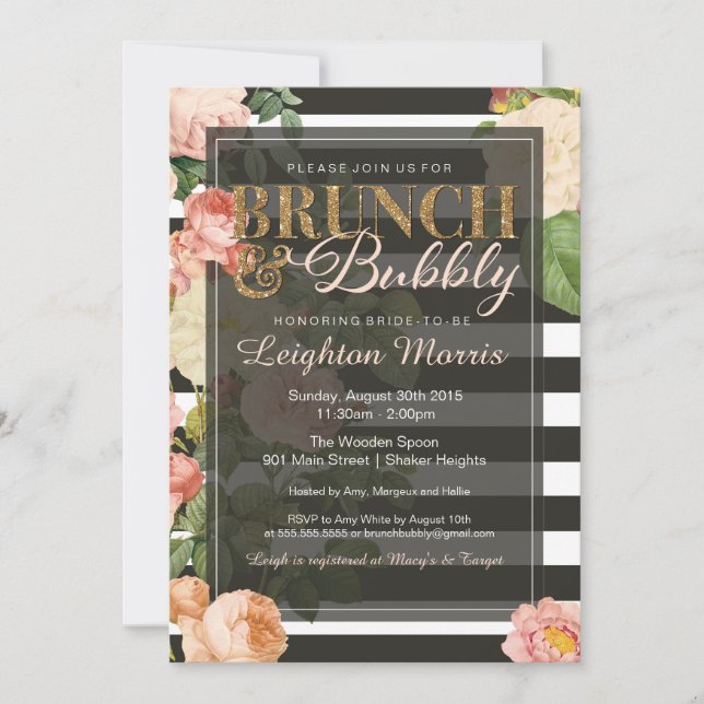 Brunch & Bubbly Vintage Stripe Bridal Shower Invitation (Front)