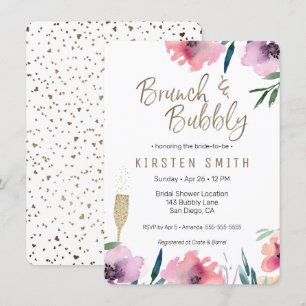 Brunch & Bubbly Watercolor Floral Bridal Shower Invitation