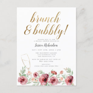 Brunch & Bubbly Watercolor Floral Bridal Shower Invitation Postcard