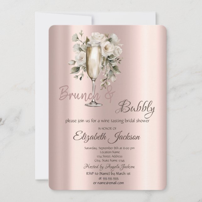  Brunch & Bubbly White Roses Drips Bridal Shower   Invitation (Front)