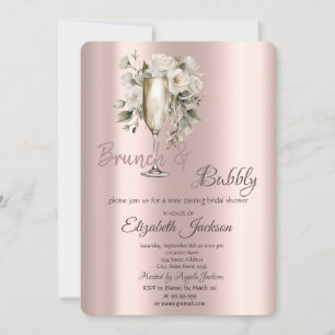  Brunch & Bubbly White Roses Drips Bridal Shower   Invitation