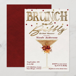 Brunch & Bubbly Wine Gold Red Fall Bridal Shower Invitation