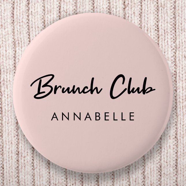 Brunch Club | Pink Name Modern Handwritten Script  6 Cm Round Badge (Creator Uploaded)