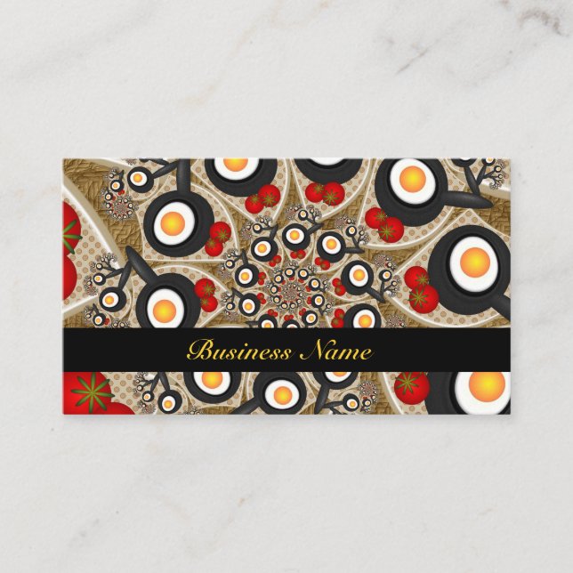 Brunch Fractal Art Funny Food, Tomatoes, Eggs Business Card (Front)