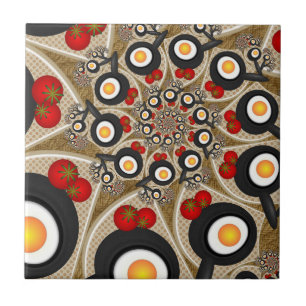 Brunch Fractal Art Funny Food, Tomatoes, Eggs Ceramic Tile