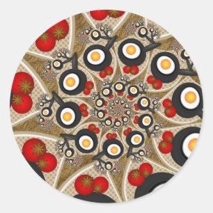 Brunch Fractal Art Funny Food, Tomatoes, Eggs Classic Round Sticker