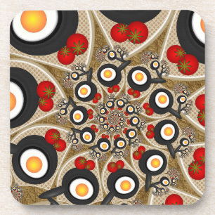 Brunch Fractal Art Funny Food, Tomatoes, Eggs Coaster
