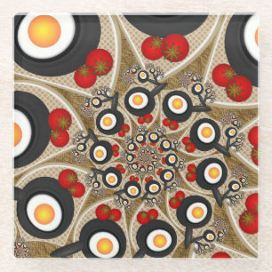 Brunch Fractal Art Funny Food, Tomatoes, Eggs Glass Coaster