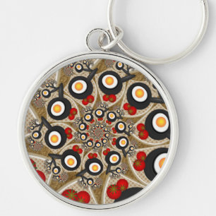 Brunch Fractal Art Funny Food, Tomatoes, Eggs Key Ring