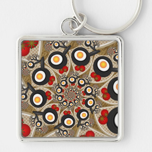 Brunch Fractal Art Funny Food, Tomatoes, Eggs Key Ring (Front)