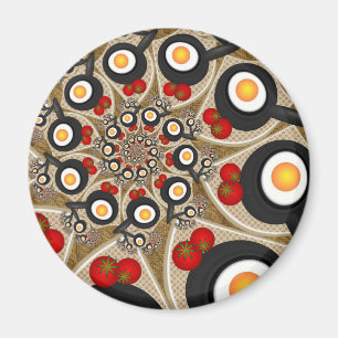 Brunch Fractal Art Funny Food, Tomatoes, Eggs Magnet