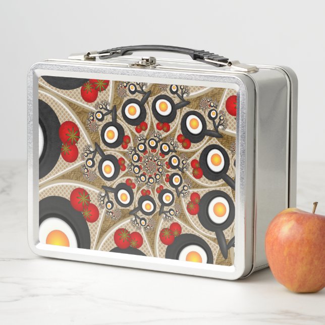 Brunch Fractal Art Funny Food, Tomatoes, Eggs Metal Lunch Box (In Situ)