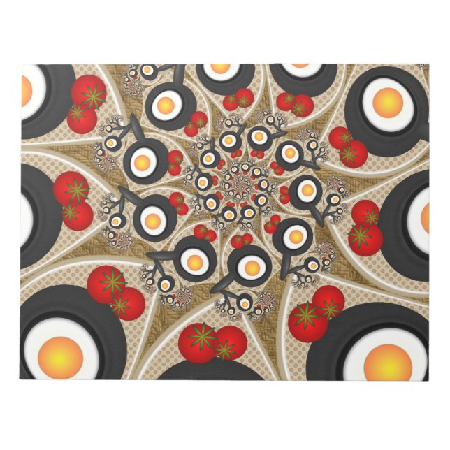 Brunch Fractal Art Funny Food, Tomatoes, Eggs Notepad (Front)