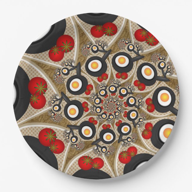 Brunch Fractal Art Funny Food, Tomatoes, Eggs Paper Plate (Front)