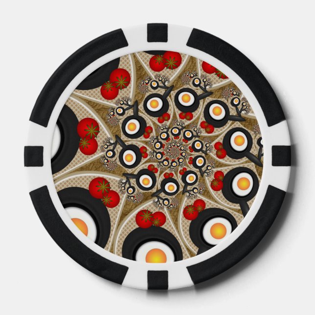 Brunch Fractal Art Funny Food, Tomatoes, Eggs Poker Chips (Front)