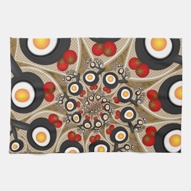 Brunch Fractal Art Funny Food, Tomatoes, Eggs Tea Towel (Horizontal)