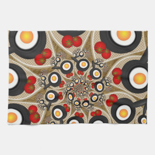 Brunch Fractal Art Funny Food, Tomatoes, Eggs Tea Towel