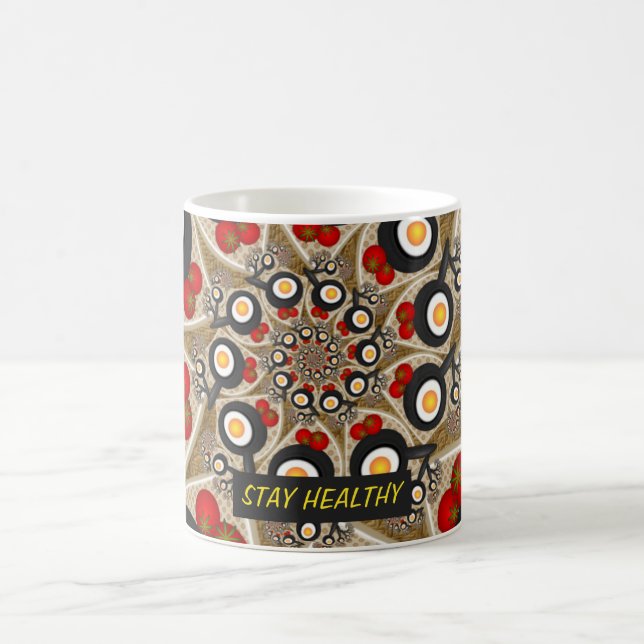 Brunch Fractal Art Funny Food, Tomatoes, Eggs Text Coffee Mug (Center)