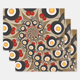 Brunch Fractal Art Funny Food, Tomatoes, Eggs Wrapping Paper Sheet