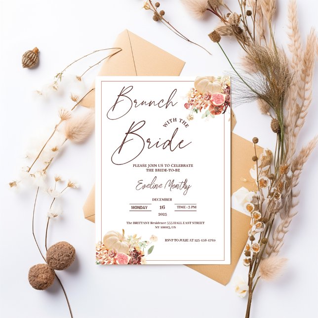 Brunch with The Bride Fall Pumpkin Bridal Shower Invitation (brunch with the bride fall winter spring summer whimsical wildflowers elegant chic floral)