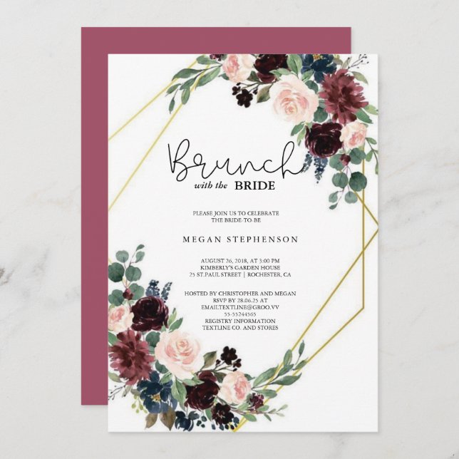 Brunch with the Bride Gold Greenery Bridal Shower Invitation (Front/Back)