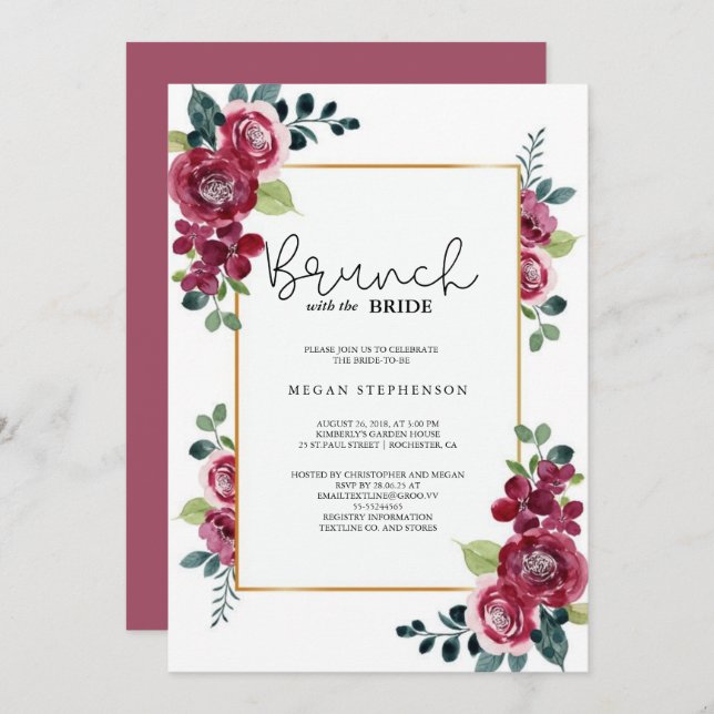 Brunch with the Bride Gold Greenery Bridal Shower Invitation (Front/Back)