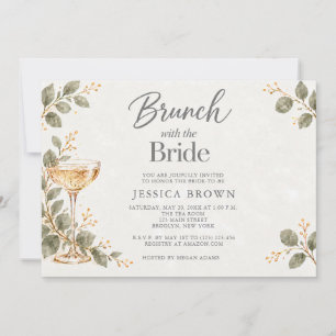 Brunch with the Bride Gold Greenery Bridal Shower Invitation