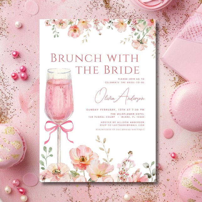 Brunch with The Bride Pink Bow Bridal Shower Invitation (Creator Uploaded)