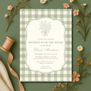 Brunch with the Bride Sage Green Gingham Shower Invitation