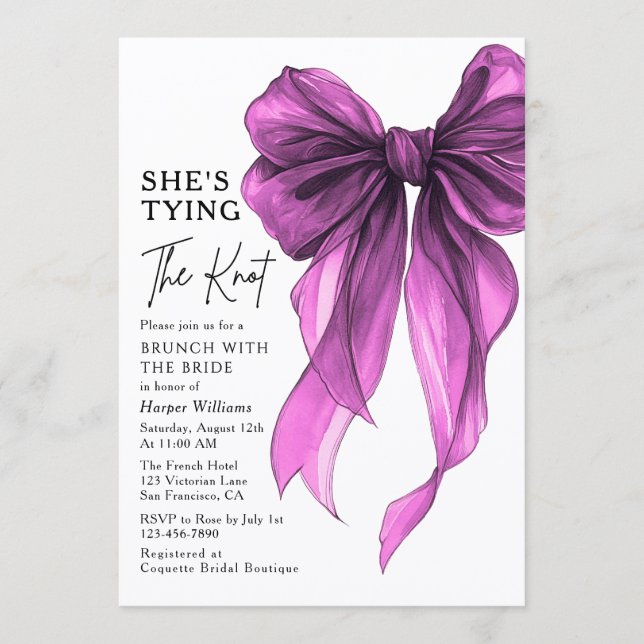 Brunch With The Bride She's Tying The Knot Bow Invitation (Front)