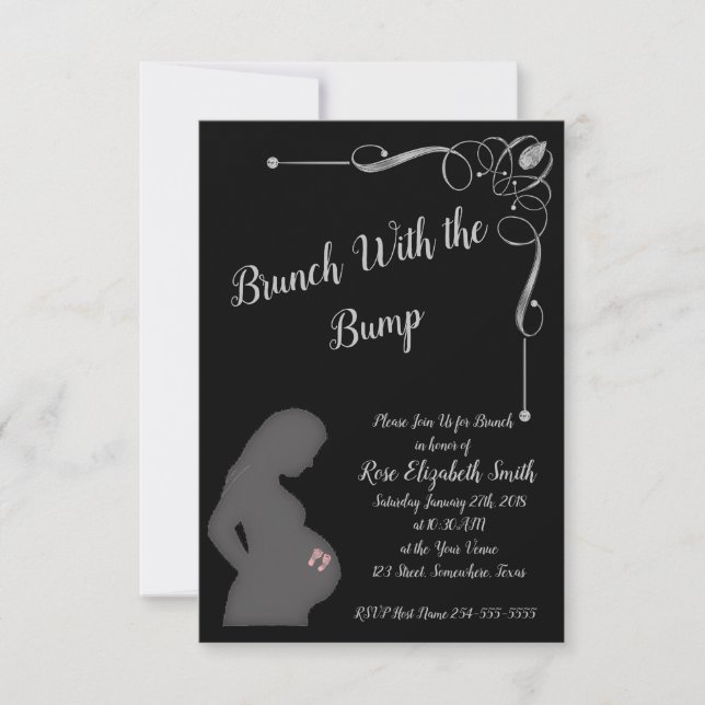 Brunch with the bump with Baby girl feet Invitation (Front)