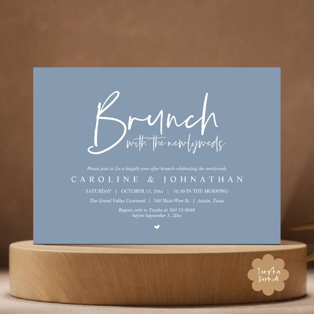 Brunch with the Newlyweds Post Wedding Celebration Invitation (Brunch with the Newlyweds Post Modern Morning Wedding Celebration Invitation Card PDF Dusty Blue)