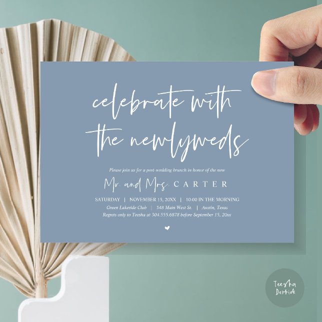 Brunch with the newlyweds, post wedding party invitation (Celebrate with the newlyweds, Wedding Brunch Invitation Card, PDF, in Dusty Blue)