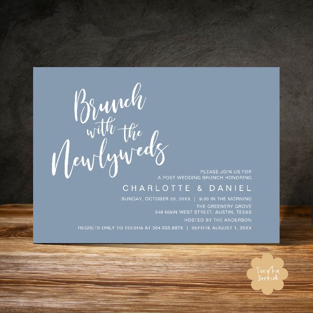 Brunch with the newlyweds, Wedding Elopement Invitation (Brunch with the newlyweds, Post Wedding Elopement Invitation Card PDF Dusty Blue)