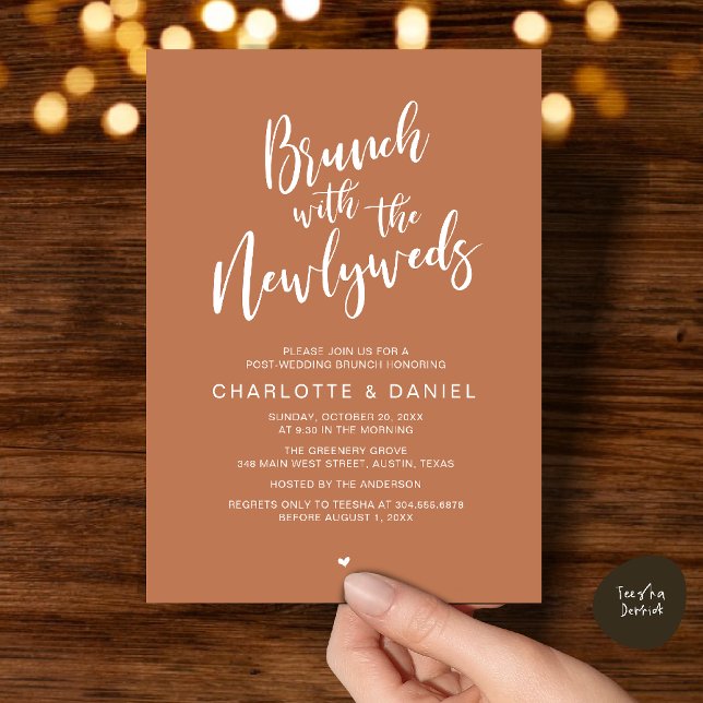 Brunch with the newlyweds, Wedding Elopement Invitation (Brunch with the newlyweds, Post Wedding Elopement Invitation Card PDF Copper Brown Terracotta)