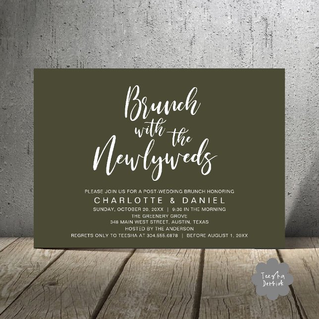 Brunch with the newlyweds, Wedding Elopement Invitation (Brunch with the newlyweds, Post Wedding Elopement Invitation Card PDF Olive Green)