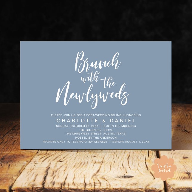 Brunch with the newlyweds, Wedding Elopement Invitation (Brunch with the newlyweds, Post Wedding Elopement Invitation Card PDF Dusty Blue)