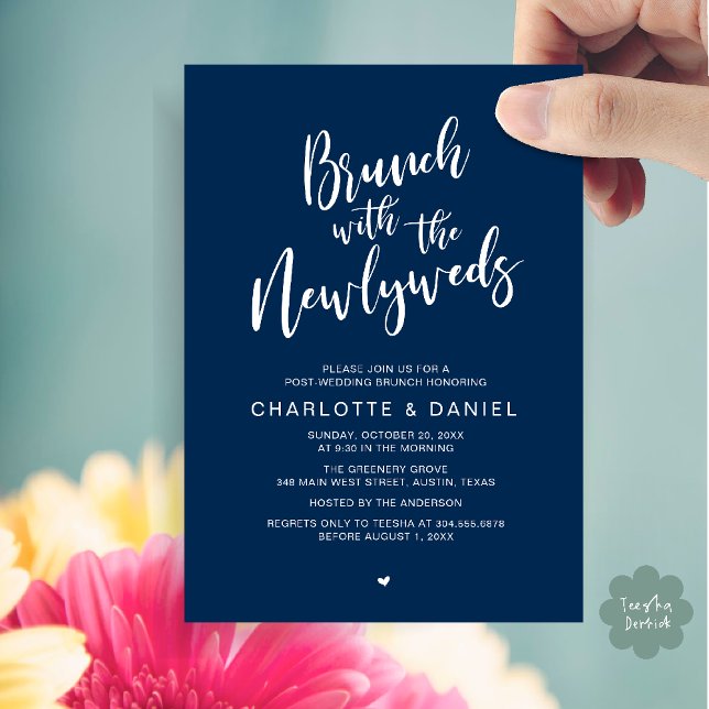 Brunch with the newlyweds, Wedding Elopement Invitation (Brunch with the newlyweds, Post Wedding Elopement Invitation Card PDF Navy Blue)
