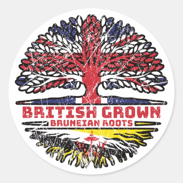 Brunei Bruneian British UK Tree Roots Flag Classic Round Sticker (Front)
