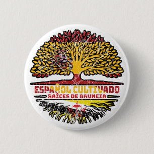 Brunei Bruneian Spanish Spain Tree Roots Flag 6 Cm Round Badge