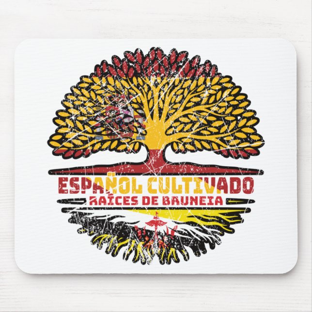 Brunei Bruneian Spanish Spain Tree Roots Flag Mouse Pad (Front)